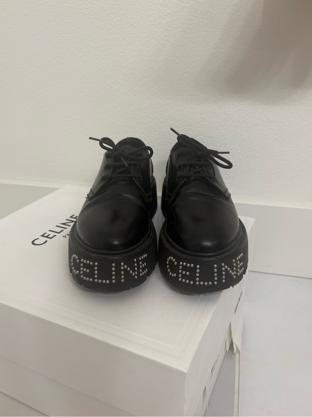 Celine Black Studded Platform Lace-Up Shoes